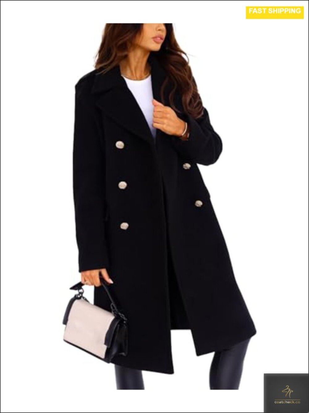 Wool Blend Double Breasted Long Sleeve Notch Lapel Trench Peacoat